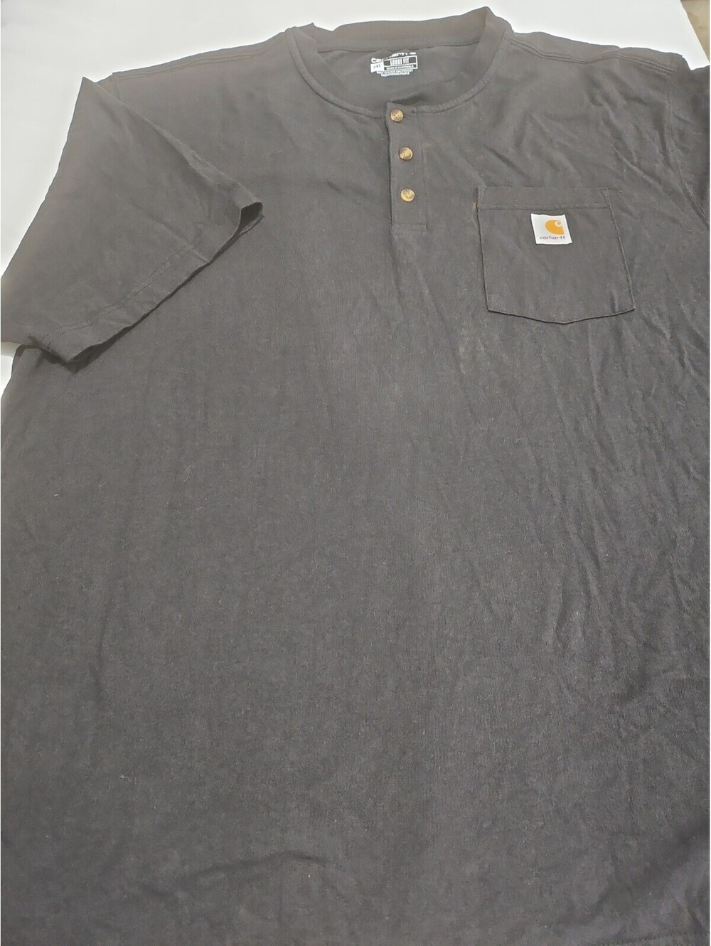 Carhartt 2XL Black Pocket Heavyweight Short Sleeve Henley Shirt Cotton Loose Fit